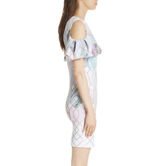 Ted Baker KRIMBA SEA OF CLOUDS Swirls Glitter Geometric Sheath Mini Dress, TB1 - Picture 6 of 14